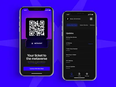 Metavent Mobile App blue clean crypto design digital ethereum flat illustration ios metavent minimal mobile app nft simple ui web