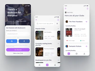 BookWorm: Online platform for book clubs android app book book club clubs design figma product design trends ui