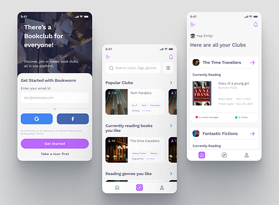 BookWorm: Online platform for book clubs android app book book club clubs design figma product design trends ui