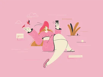 Selfie! birds character character design design digitalart girl illustration phone pic picture pink selfie summer woman