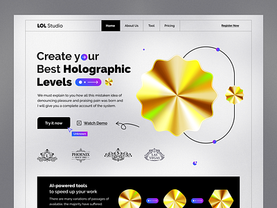 Holographic Shape Builder Web UI holographic interface landing page minimal online tool product shape shape builder startup ui uiux ux ux design web landing page web ui website