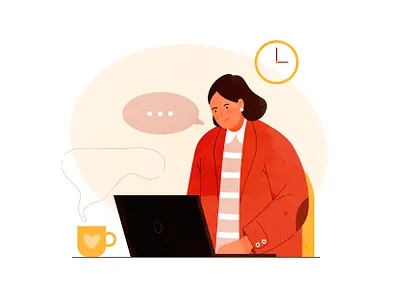 freelancer cartoon chat coffee communication computer free freelancer girl illustration isolation laptop office online smile style technology texture vector web woman