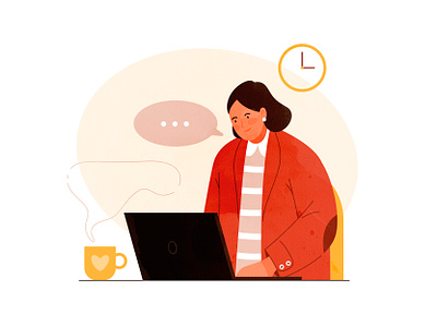 freelancer cartoon chat coffee communication computer free freelancer girl illustration isolation laptop office online smile style technology texture vector web woman