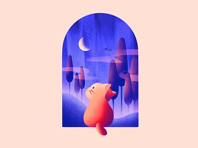 The Cat and the Moon art cat color design digital digital art illustration illustration art landing landing page landscape landscape art procreate ui web