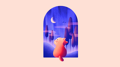 The Cat and the Moon art cat color design digital digital art illustration illustration art landing landing page landscape landscape art procreate ui web