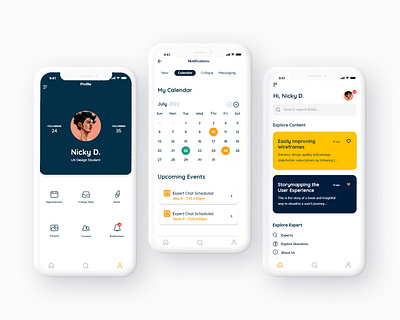 Tutor App Home, My Calendar, Profile app branding calendar character design digital art home illustration ios logo mobile profile ui user experience user interface ux