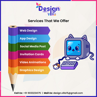 Services that provide by Design Villa animation branding design graphic design illustration logo ui