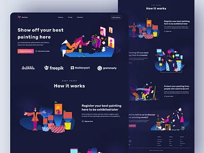 Landing Page - Artistic 3d art 3d illustration artist branding clean design colorful dark theme desktop gradient hero image homepage illustration landing page paint painting ui design ux design vibrant webapp website
