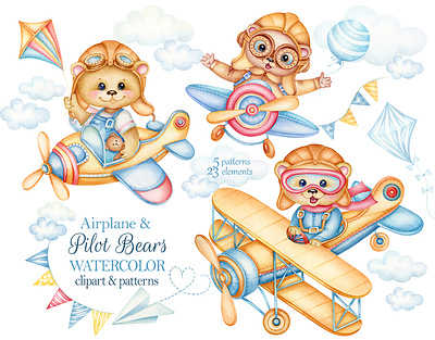 Bear watercolor clipart baby shower design illustration nursery print