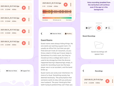 Quick Practice Screens minimal quick practice reading practice recordings salmanwap speech therapy stammering stamurai stuttering ui design