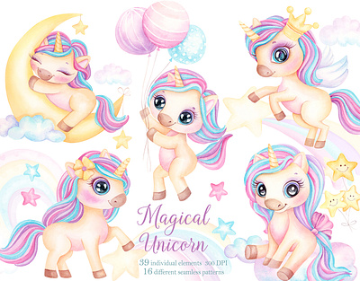 Unicorn Clipart baby shower design illustration nursery print