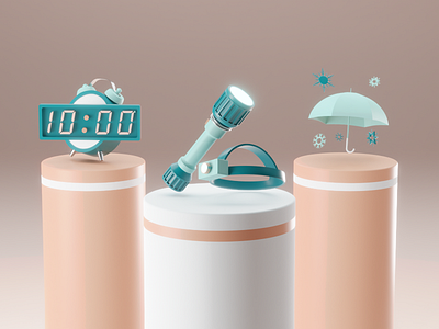 Alarm, Flashlight, Weather Icon 3d 3dblender alarm b3d blender blue branding cycles design first flashlight graphic design icon illustration logo new pink ui weather yellow