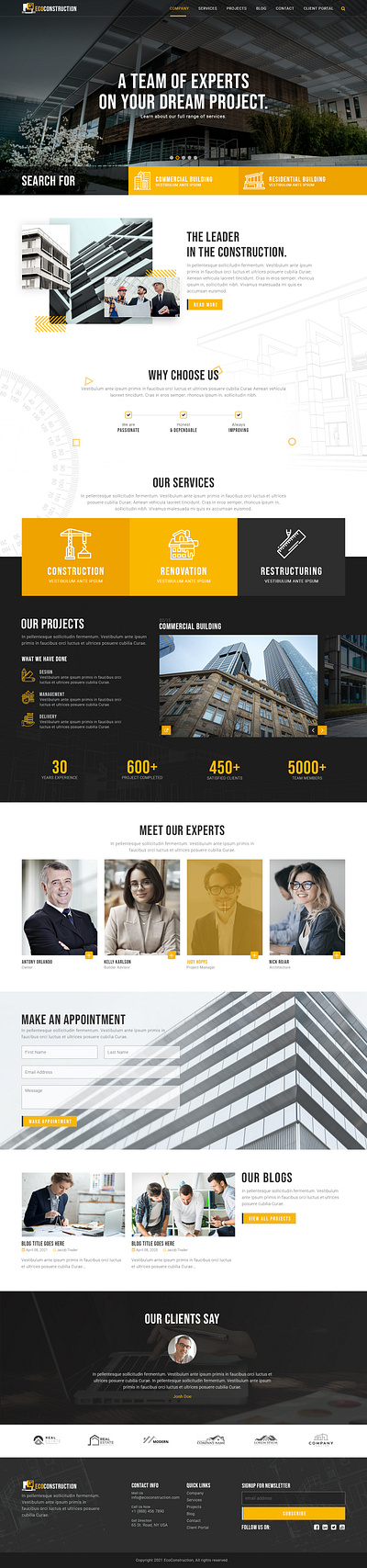 Eco Construction architecture black builder construction corporate ui web design website yellow