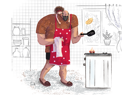 Good big daddy big man child childrens illustration cooking dad daddy daughters family hand drawing illustration kitchen procreate