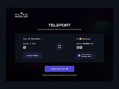 AlienWorlds Teleport blockchain bridge crypto dapp teleport web