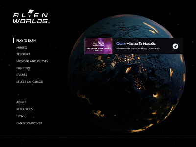 Alien Worlds Landing Page Menu blockchain crypto dapp game landing page nft p2e web website