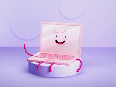 Laptop character 3d c4d cgi character character design cinema 4d design friend guy illustration laptop pink purple render