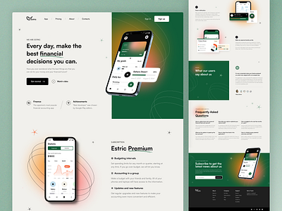 Estric landing page 3d app banking branding design features finance flat home landing layo page product promo studio ui ux