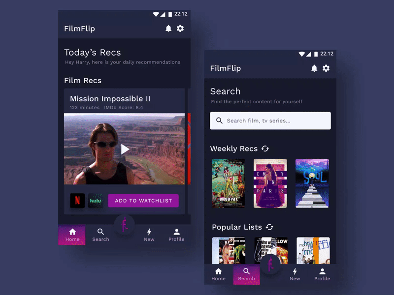 Filmflip Content Tracker-2 app appdesign application challenge concept design fil tracker film mobile ui uidesign user interface uxui