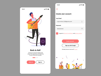 Sign up screen for online concert. buy concert tickets mobile app mobile application mobile ui online ticket registration sign up sign up screen ticket registration ui uiux user experience design user interface design