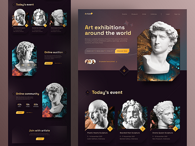 Artiste - Museum Of Art Landing Page Website antiquity art artist event exhibition gallery history homepage landing page museum museum of art sculpture show ui ux virtual museum web web design website website design