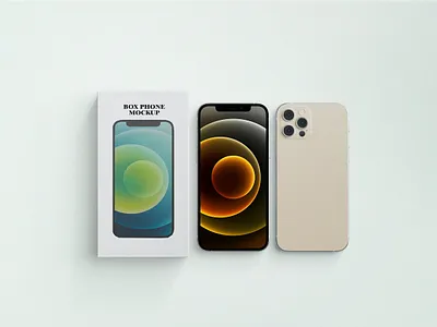 iPhone 13 with Box Mockups abstract box clean device display iphone iphone 12 iphone 13 iphone box mockup phone phone mockup presentation realistic simple smartphone theme ui ux web