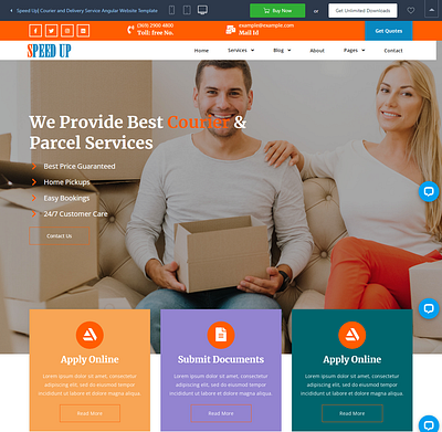 Speed Up | Courier and Delivery Service Angular Template graphics design layout psd responsive sell template theme web development website design website development