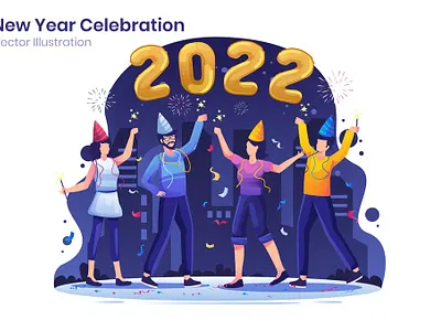 New Year Celebration Flat Illustration 2022 app celebration character christmas concept design eve fireworks gift happy holiday illustration new page party people ui vector year