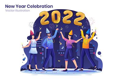 New Year Celebration Flat Illustration 2022 app celebration character christmas concept design eve fireworks gift happy holiday illustration new page party people ui vector year