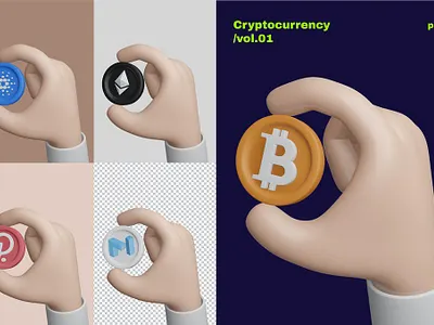 Hand Finger Holding Cryptocurrency Coin Vol.1 3d 3d art 3d illustration ada app bitcoin cardano concept crypto cryptocurrency design ethereum finger hold holding illustration matic page polkadot ui