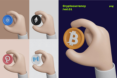 Hand Finger Holding Cryptocurrency Coin Vol.1 3d 3d art 3d illustration ada app bitcoin cardano concept crypto cryptocurrency design ethereum finger hold holding illustration matic page polkadot ui