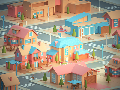 Baby, I'm dreamin' - Isometric Pastel Town 3d 3d art 3d artist 3d designer 3d illustration 3d illustrator 3d modeling building cinema 4d design graphic design house illustration isometric isometric town modeling motion motion graphics octane vfx