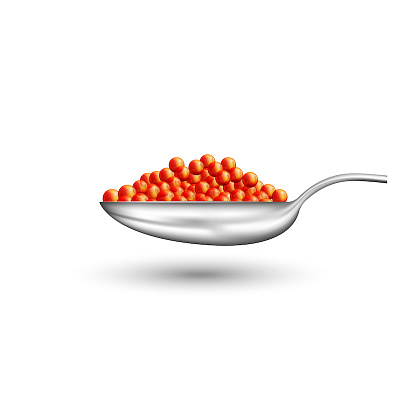 The spoon of the red caviar. Vector illustration. 3d design 3d vector artwork design food illustration illustration metallic spoon realistic vector red caviar salmon caviar seafood spoon spoon caviar vector vector art