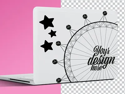 Laptop with sticker mockup 3d case computer cover decorative design device electronic equipment film graphic design isolated laptop logo notebook pc protector ui vinyl white