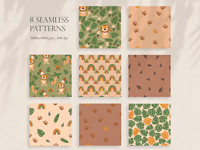 Baby Jungle digital paper pack baby clipart design illustration kids lion pattern safari vector
