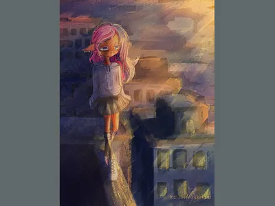 Girl in sunrise character illustration