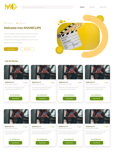 Simple Movie Page app design flat web