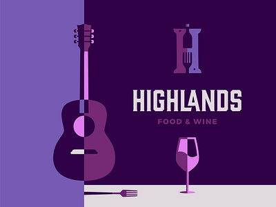 Highlands Food & Wine Festival bold brand campaign brand identity branding color color block color palette design festival food food and wine festival icon illustration logo music purple type typography vector wine