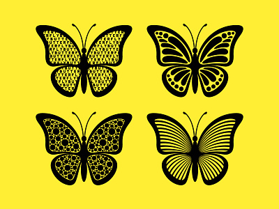 Outlines of creative butterflies with different wings adobe illustrator black butterfly contour decor graphic design icon illustration illustrator insect logo outline trendy vector yellow