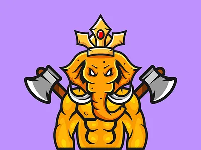 Elephant Warrior Ax with Crown animation artwork ax branding crown design elephant esport graphic design illustration logo mascot nft nft art vector warrior