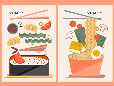 Japanese Dishes book clean design editorial flat flatillustration food foodillustration geometric illustration modern shapes vector vectorart vectorillustration