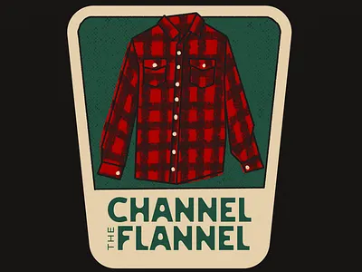 Channel the Flannel autum autumn vibes badge buffalo check channel the flannel flannel flannel culture funny badges illustration lesbian culture plaid ready for fall red flannel sticker design