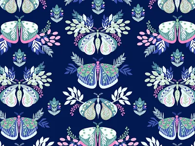 Vector floral pattern with moths design fabrics flowers seamless pattern vector