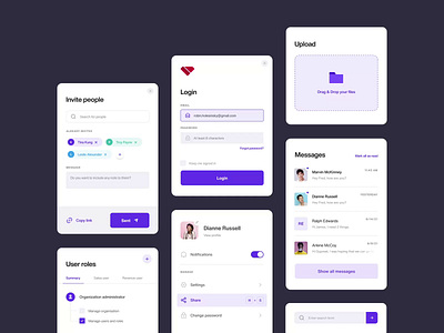 Dark & Light UI for Cards Components app cards components dark elements input invite light login messages modal profile settings share signin ui ui kit upload ux