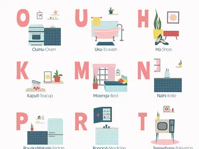 Around the Whare graphic design illustration language maori new zealand poster