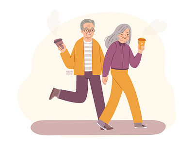 Modern senior couple active cartoon character character design couple design elderly flat granparents happy illustration man modern old people senior vector walk woman