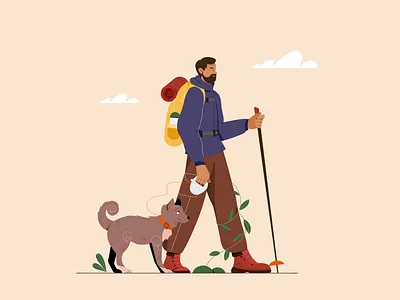 Hiker with his friend animal character design dog hiker hiking illustration illustrator minimal travel vector vectorart