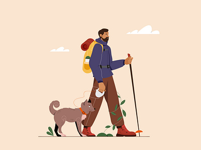 Hiker with his friend animal character design dog hiker hiking illustration illustrator minimal travel vector vectorart