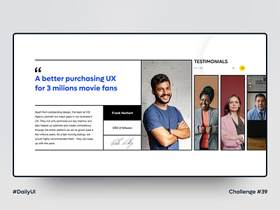 Daily UI 039 • Testimonials 039 100daychallenge awwwards business clean comments dailyui 39 dailyuichallenge daliy 39 feedback instagram landing page review social proof startup testimonials webdesign
