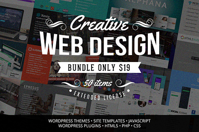 Creative Web Design Bundle with 50 Premium Items - Only $19 wordpress